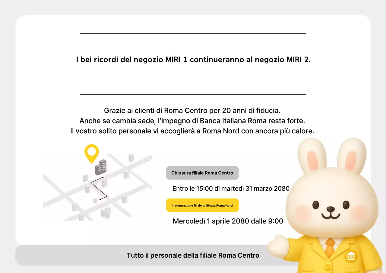 Avviso di trasferimento della filiale, giallo e ordinato, in promozione