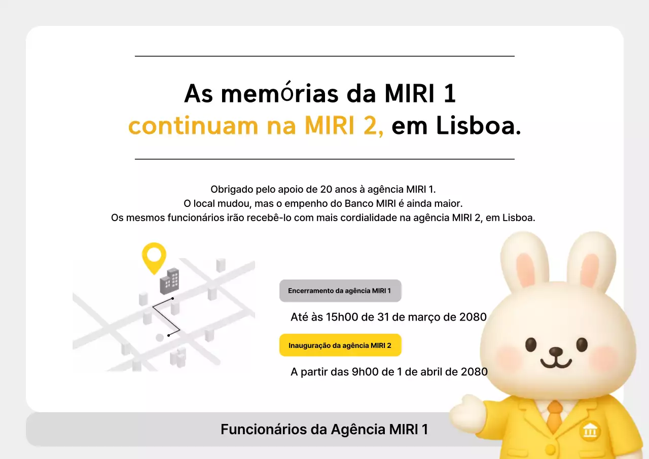 Promoção de aviso de mudança de filial em amarelo, organizado e discreto