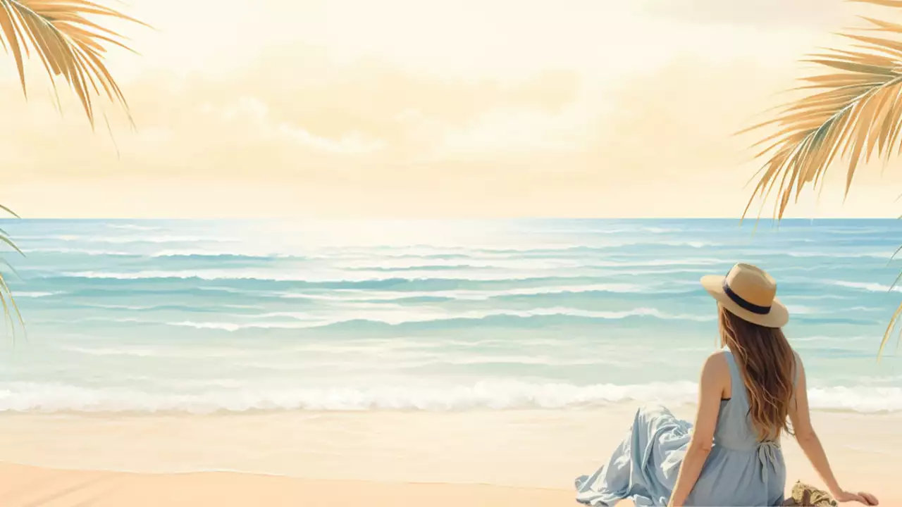 배경 베이지색 미니멀리스트 해변 휴가 가이드