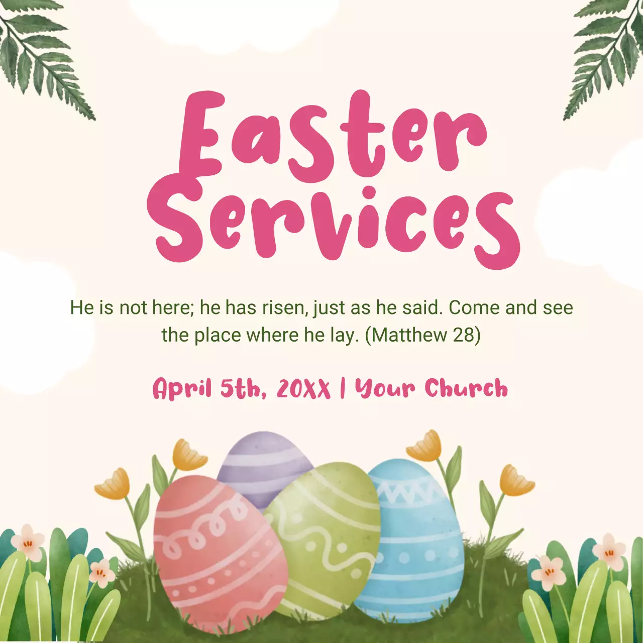 핑크 아기자기한 부활절 예배 안내