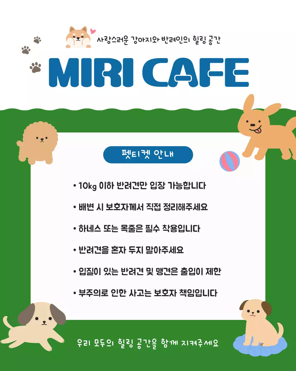 초록 깔끔 반려견 카페 안내