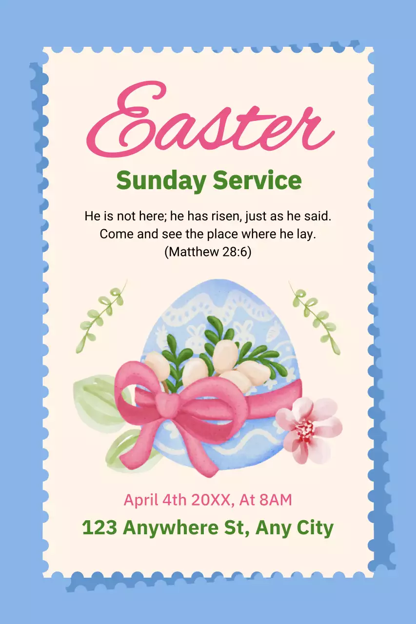 하늘색 깔끔 부활절 예배 안내