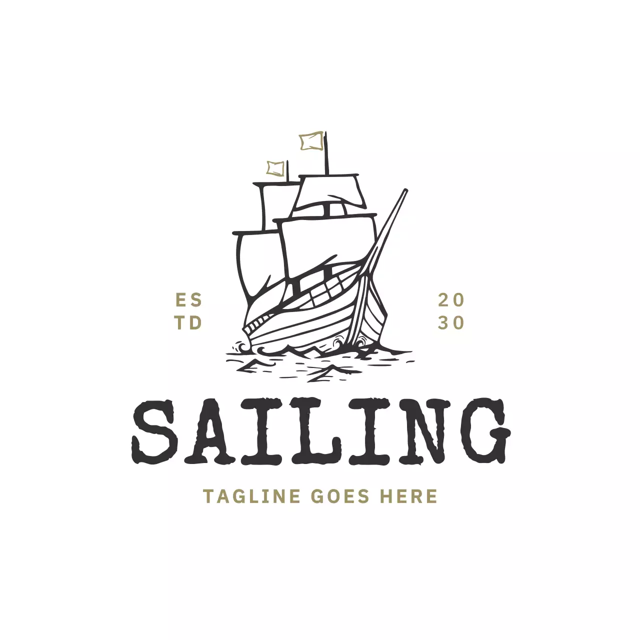 베이지 빈티지 범선 브랜드 아이덴티티