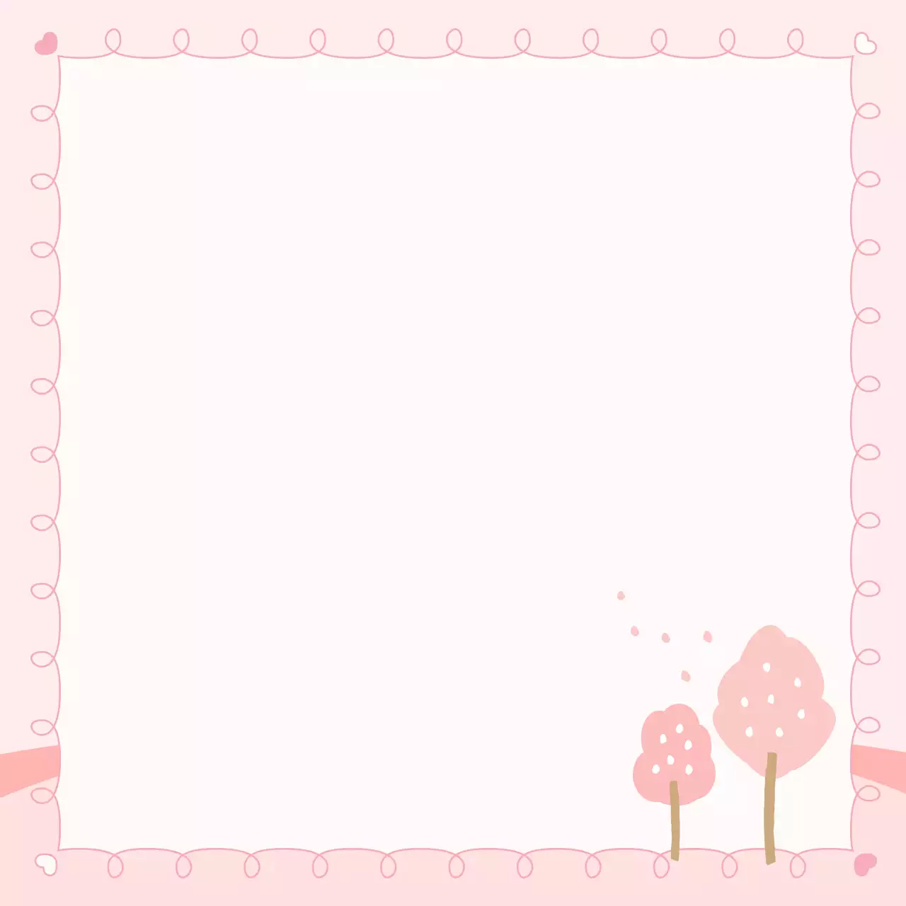 분홍색 아기자기한 벚꽃 나무 프레임 엽서