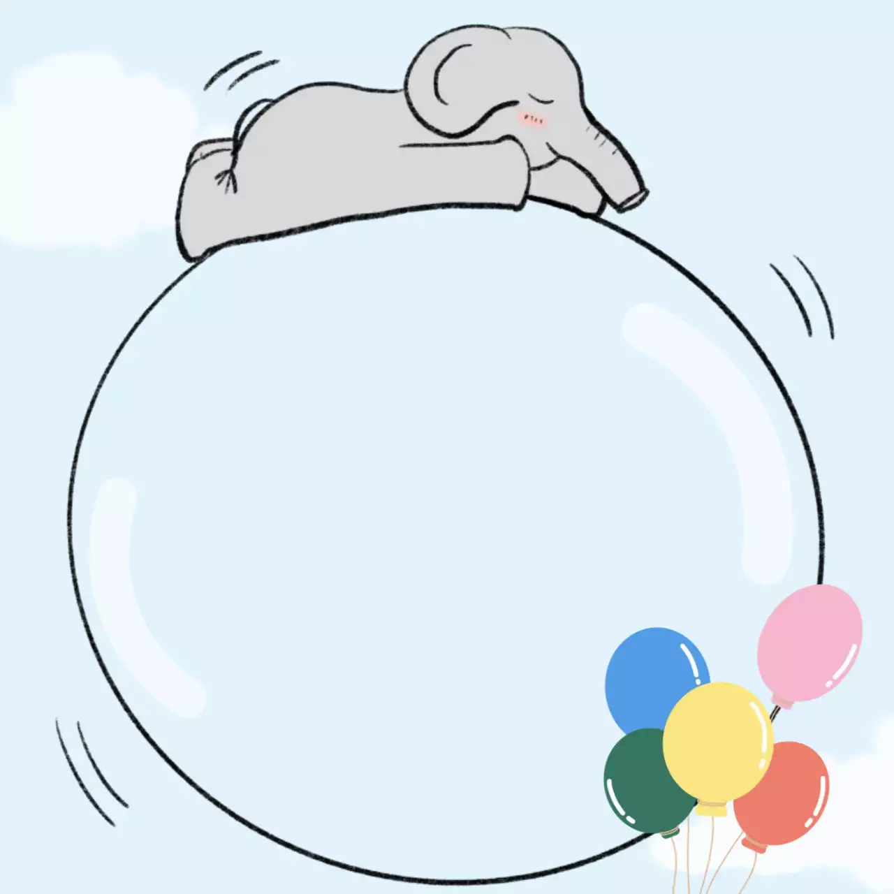 하늘색 아기자기한 코끼리 캐릭터 프레임