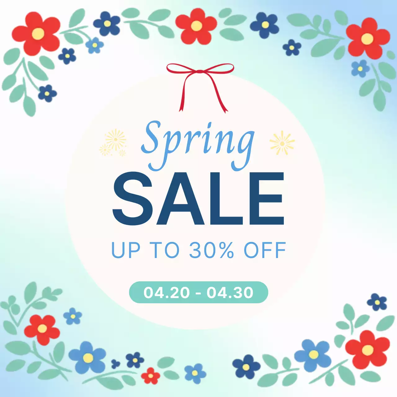 하늘색 심플 봄 세일 할인 행사