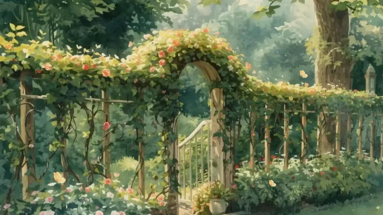 배경 간단한 녹색 정원 그림 가이드