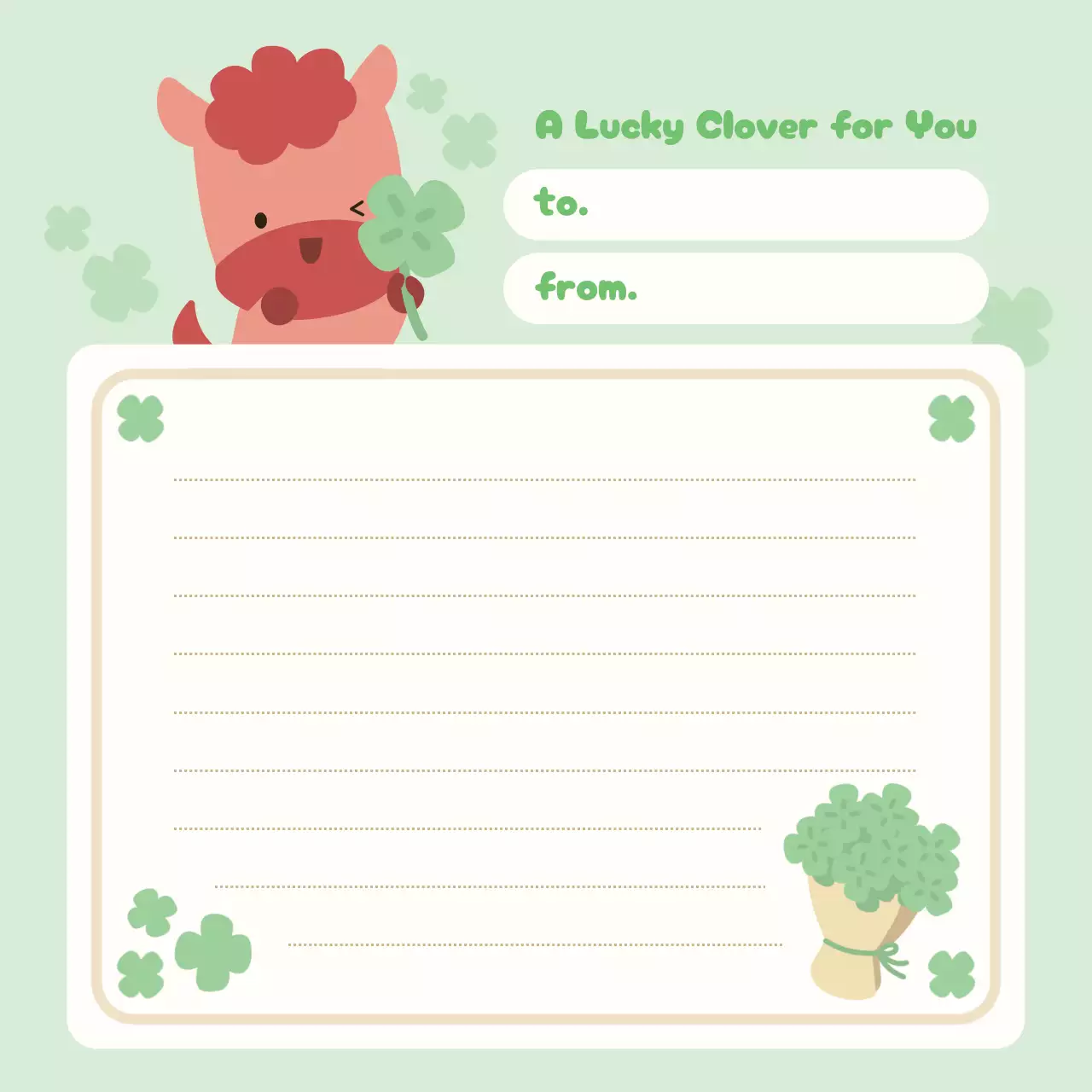 초록 아기자기한  행운의 네잎클로버 편지