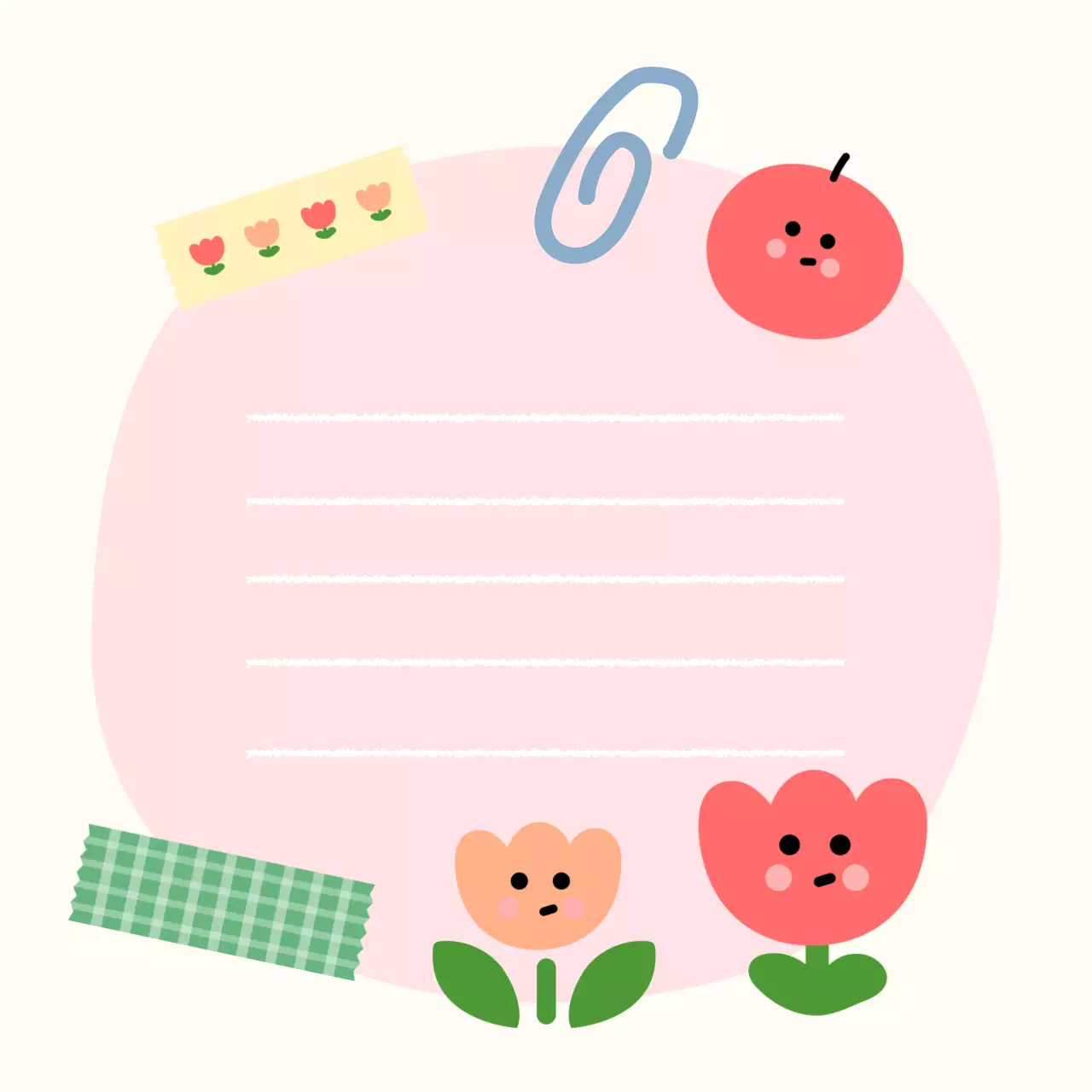 파스텔 핑크 귀여운 꽃 과일 캐릭터 노트 배경