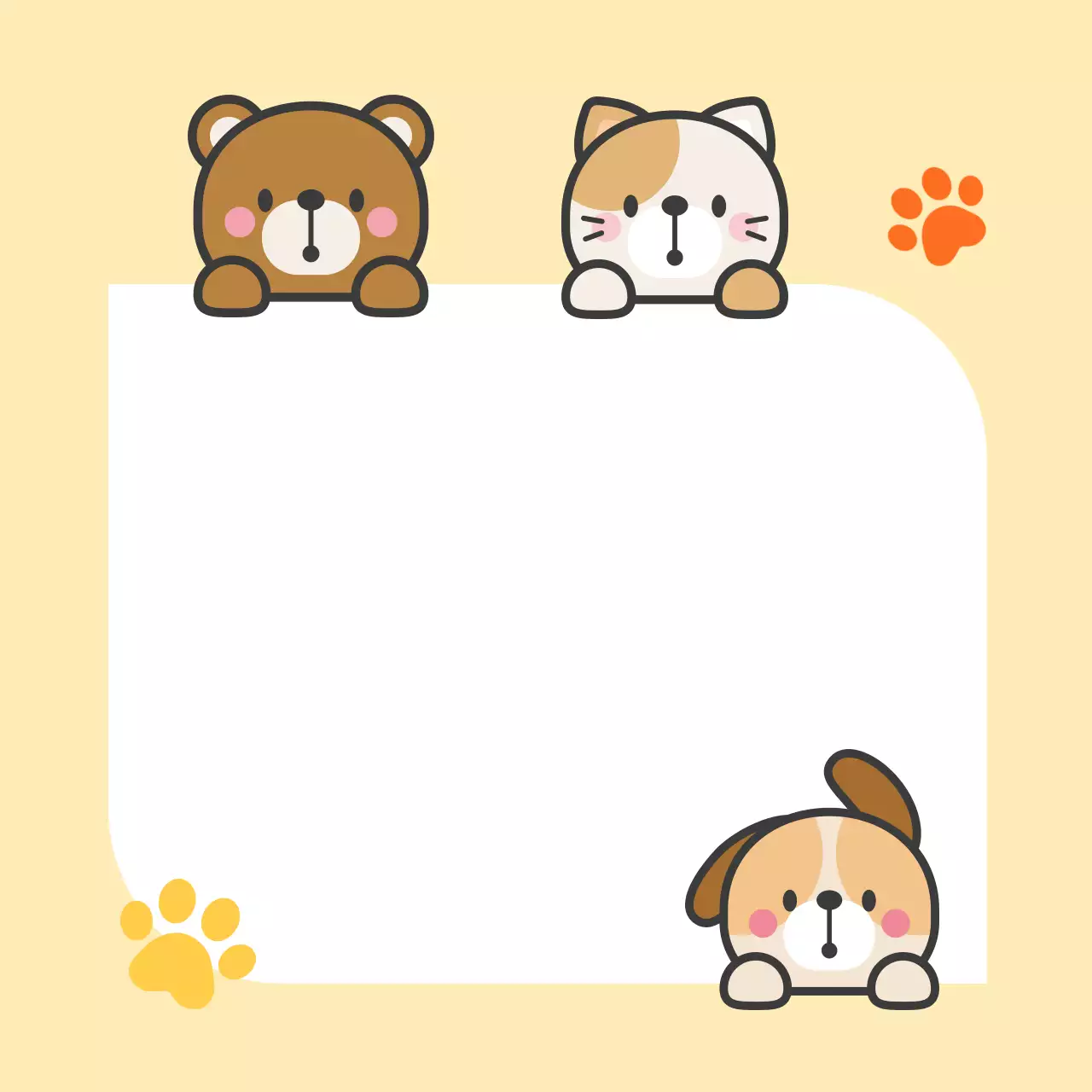 노란색 아기자기한 동물캐릭터 메모