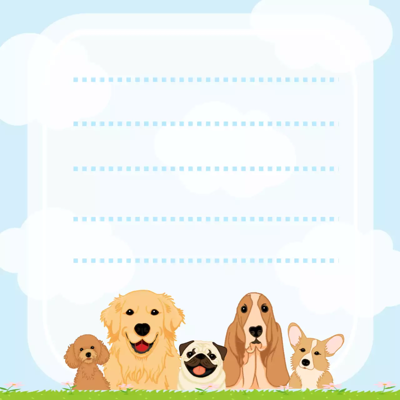 파란색 미니멀 강아지 편지