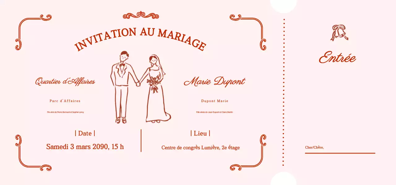 Invitation de mariage rose et mignonne
