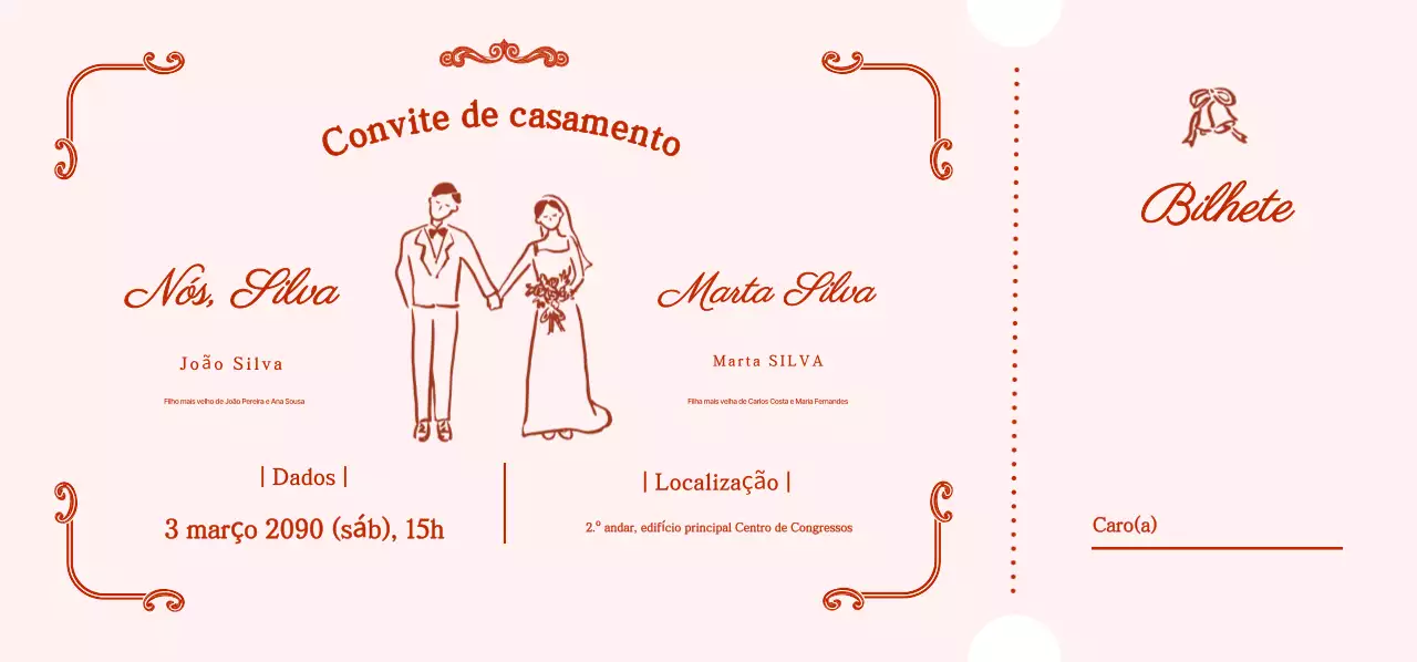 Convite de casamento rosa e fofo