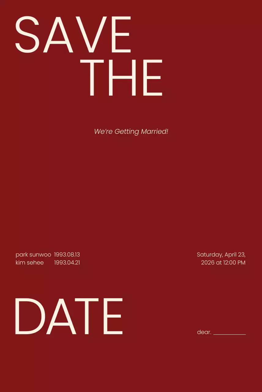 빨강 심플 결혼 초대장