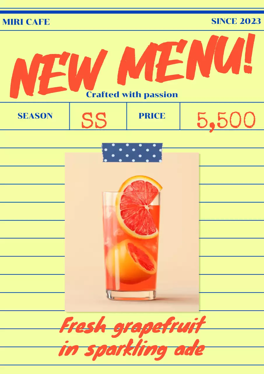 노랑 미니멀 음료 메뉴판 홍보