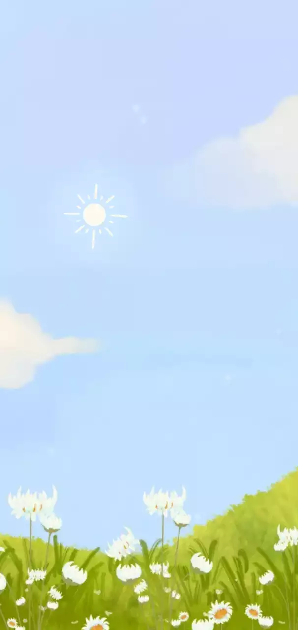 하늘색 꽃밭을 배경으로 한 귀여운 사진 액자