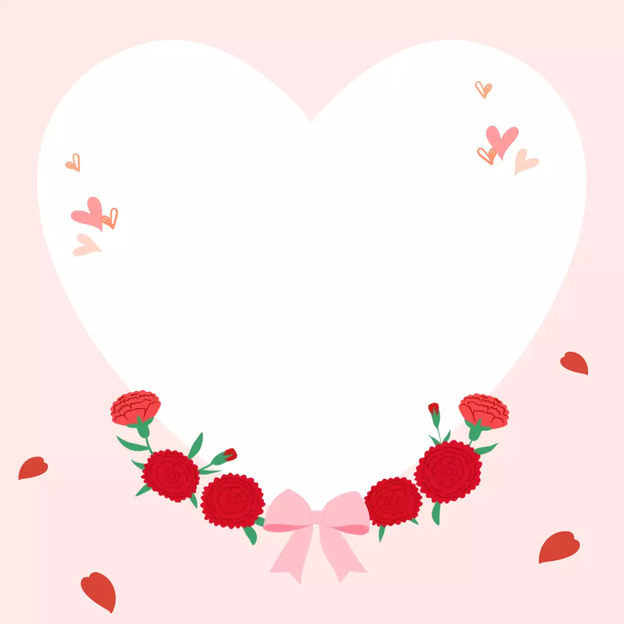 분홍색 아기자기한 하트와 카네이션 꽃 기념
