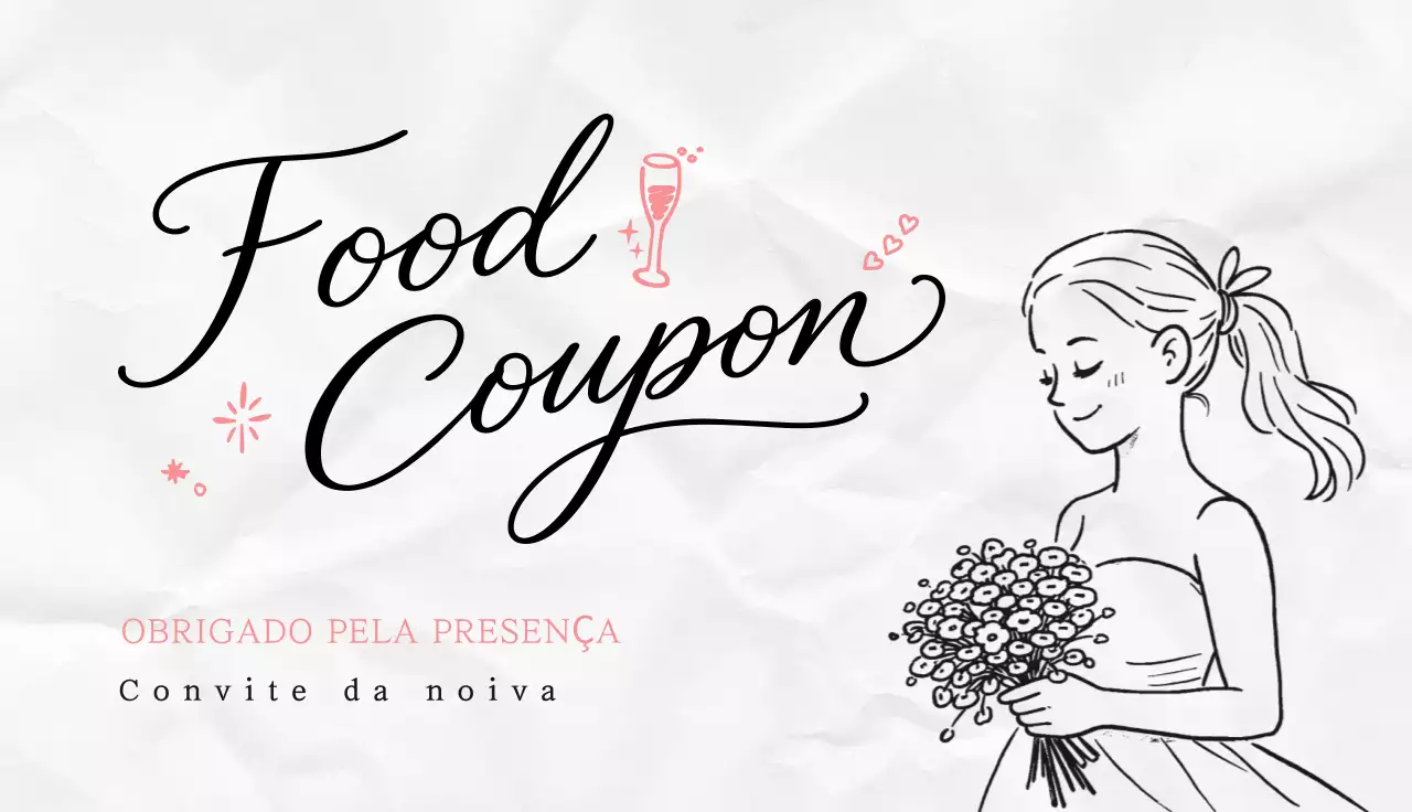Cupom de comida para casamento simples rosa