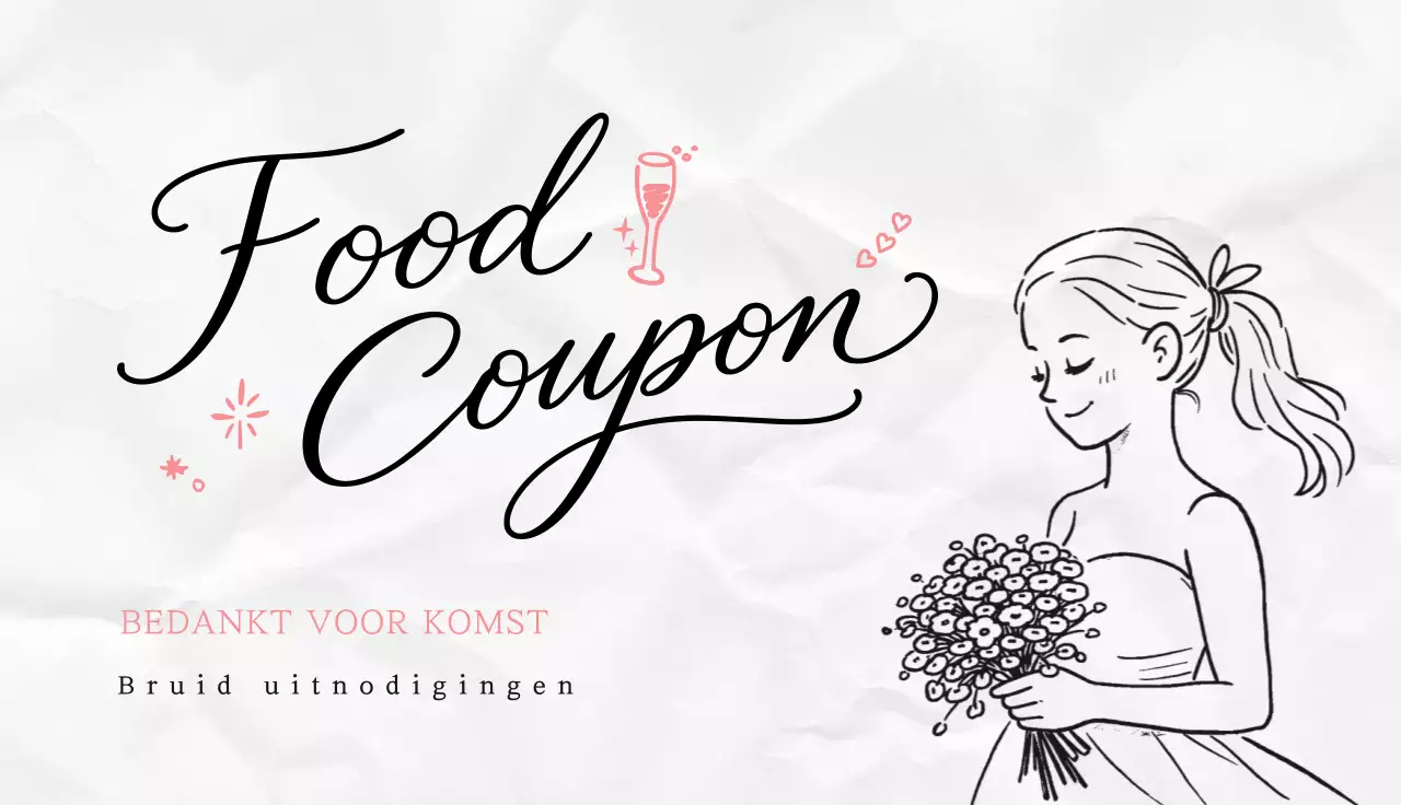 Roze eenvoudige bruiloftsmaaltijdcoupon