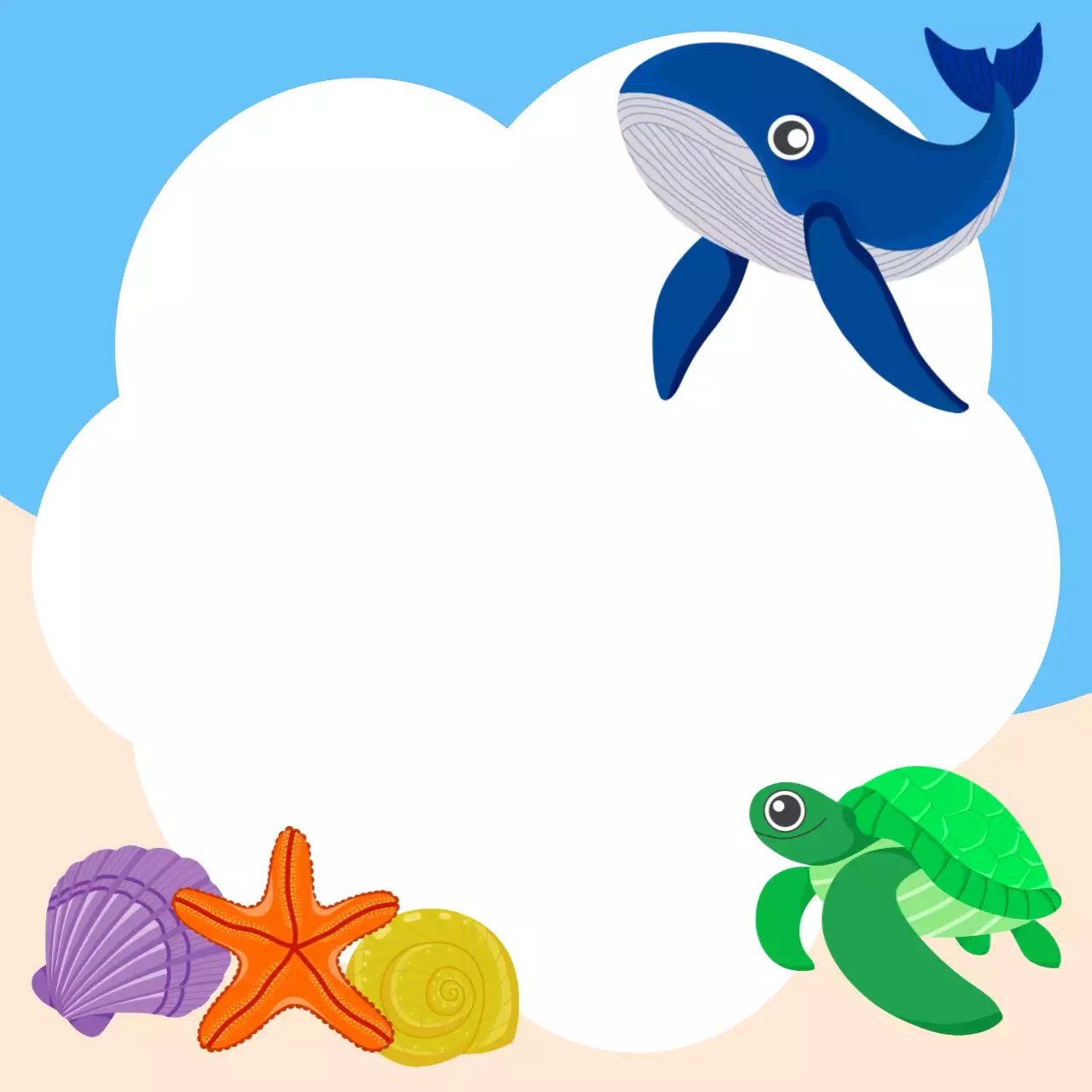 하늘색 아기자기한 해양동물 프레임