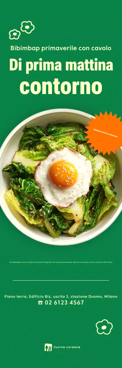 Promozione del menu "Green Simple Spring Cabbage Bibimbap"