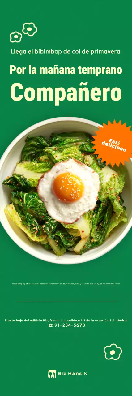 Promocionando el menú de Bibimbap de Col Verde Sencillo de Primavera