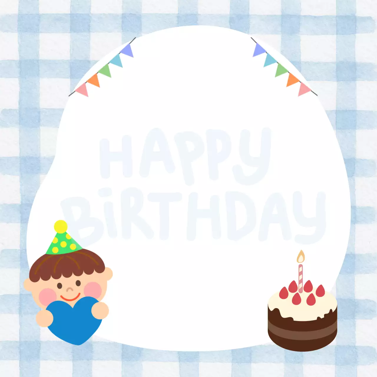 파란색 아기자기한 생일 축하 메모지