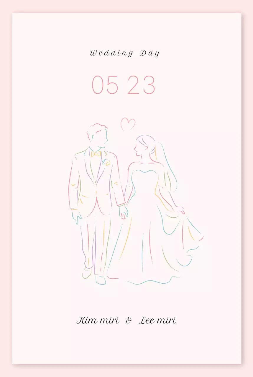 핑크색 깔끔한 결혼식 웨딩 청첩장