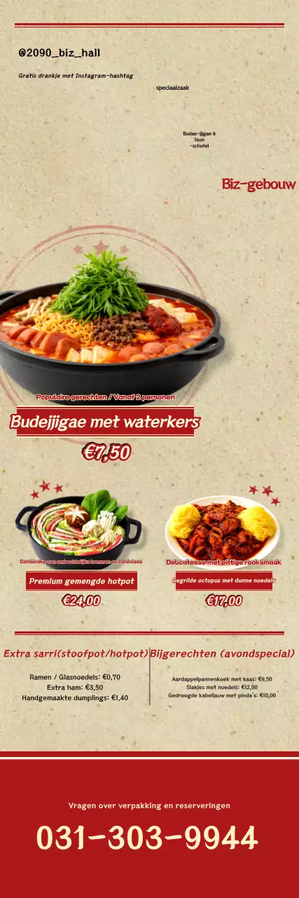 Promotie van het traditionele rode Budaejjigae-menu