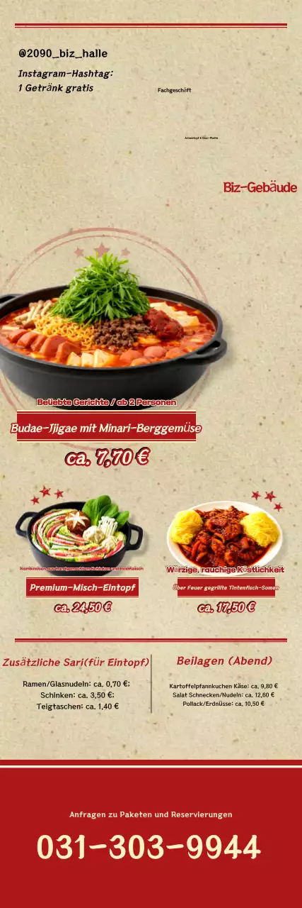 Werbung für das traditionelle rote Budaejjigae-Menü