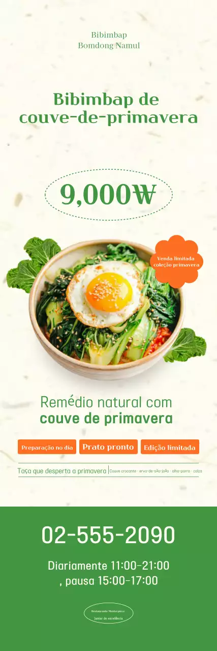 Promovendo o cardápio de Bibimbap de Repolho Verde e Simples da Primavera