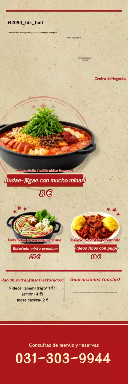 Promoción del menú tradicional rojo de Budaejjigae