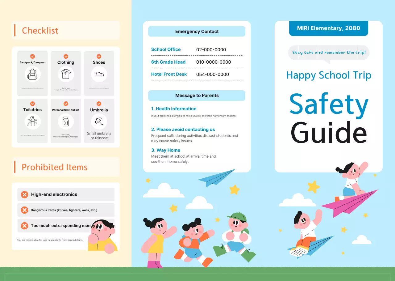 Blue Neat Elementary School Safety Guide