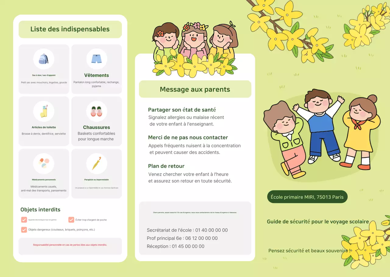 Guide de sortie scolaire de l'école primaire Light Green Charming