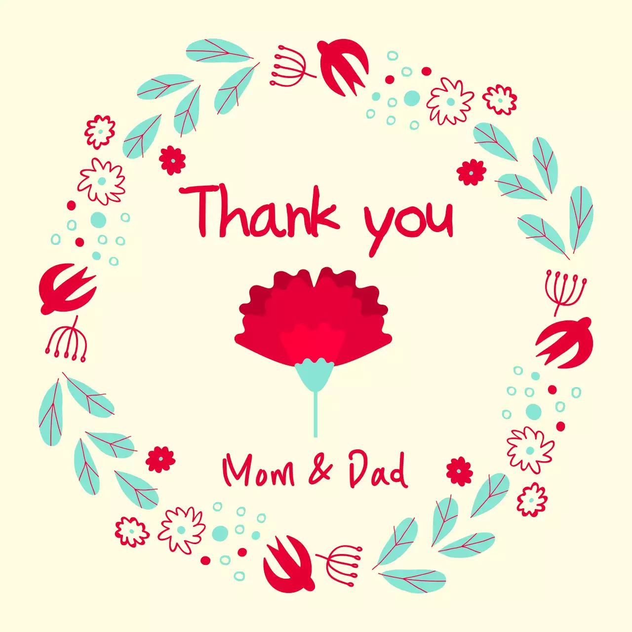 빨강 아기자기한 감사 인사 카드