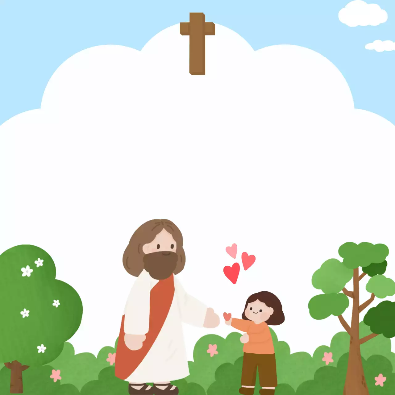 하늘색 사랑스러운 종교 포토프레임