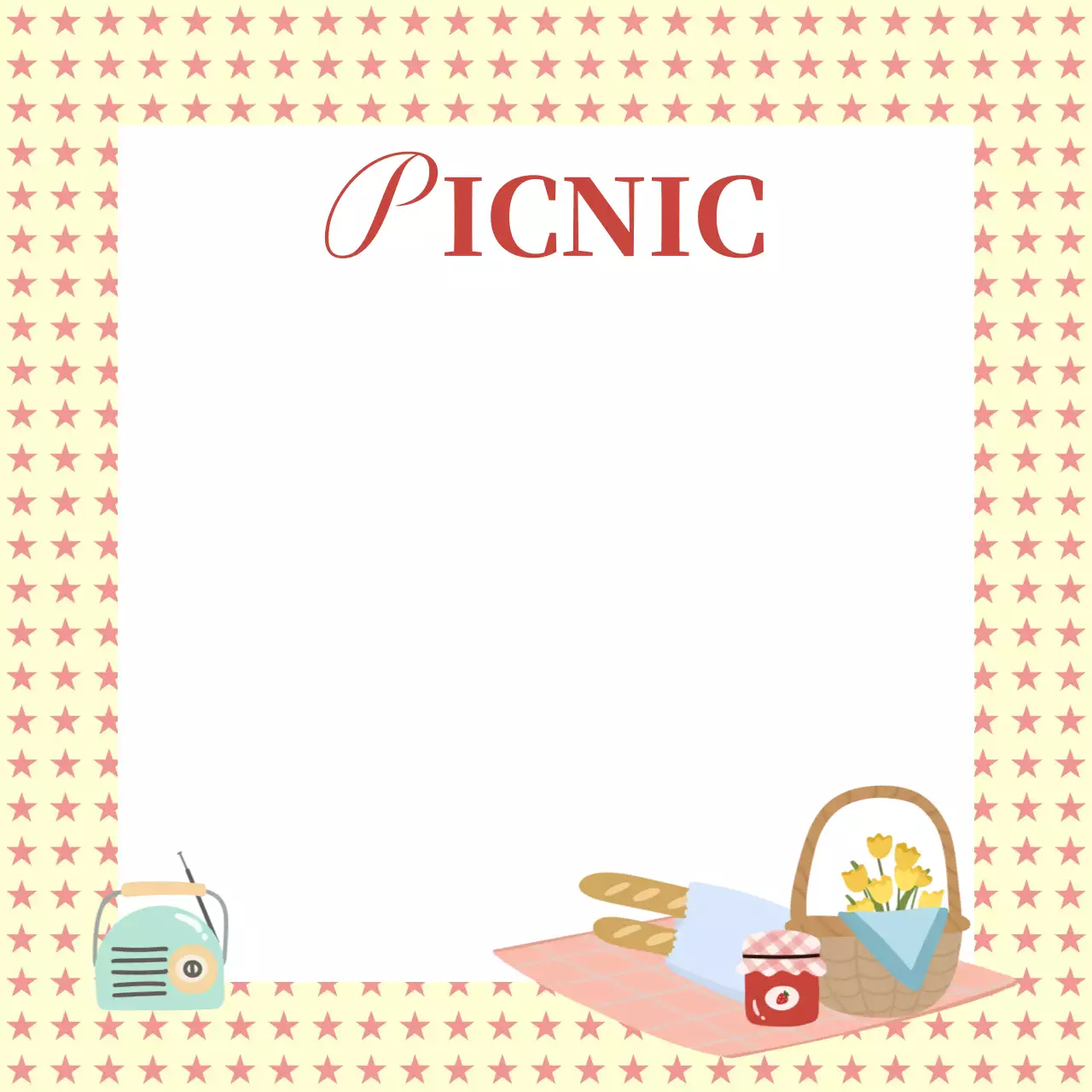 노란색 레트로 피크닉 안내