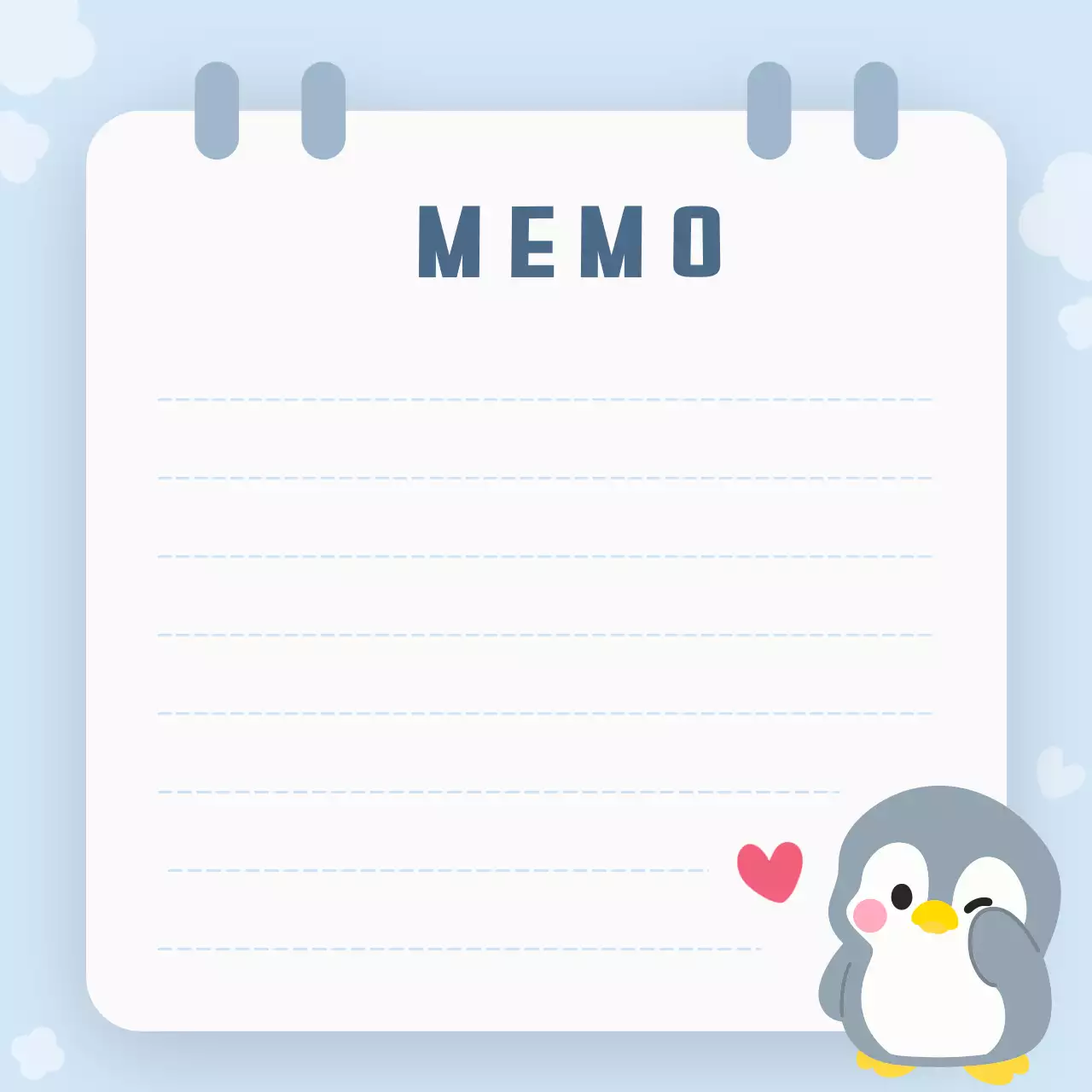 하늘색 아기자기한 펭귄노트