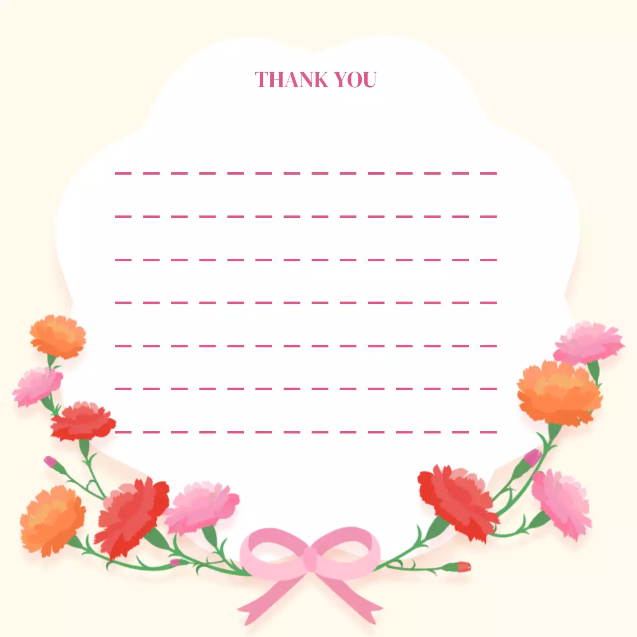 베이지 배경의 핑크 카네이션 가득한 감사 편지