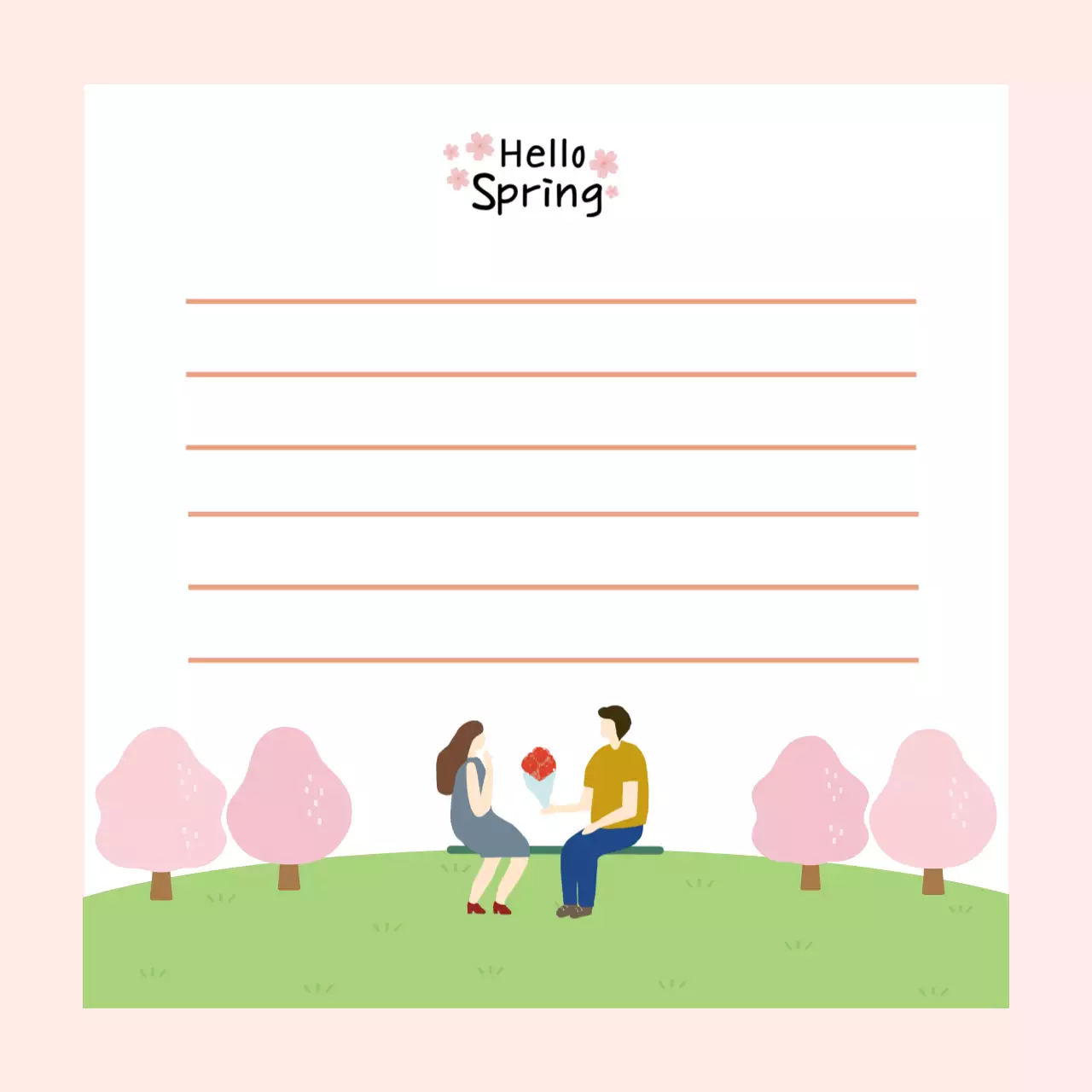 분홍배경의 사랑스러운 봄 줄 편지지
