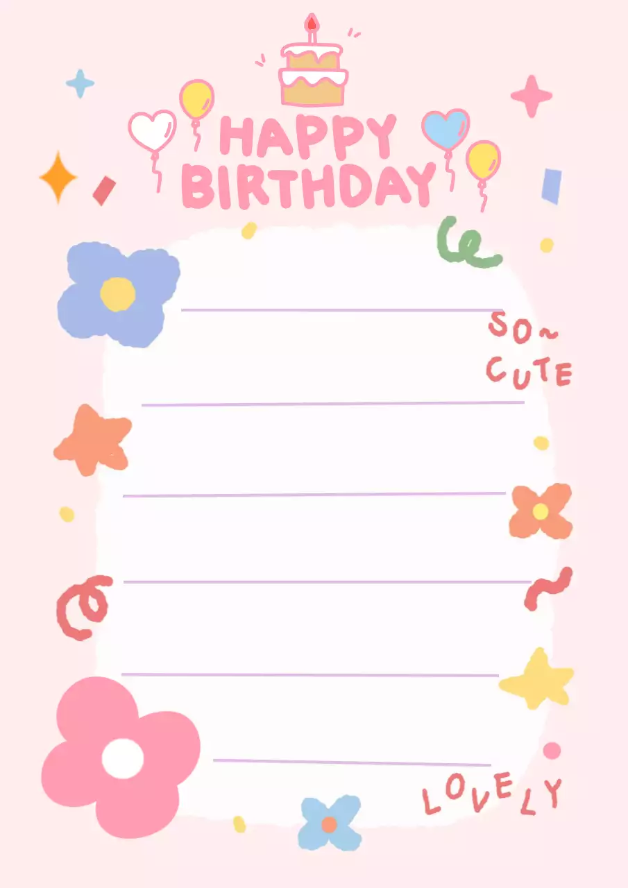 분홍색 아기자기한 생일 편지