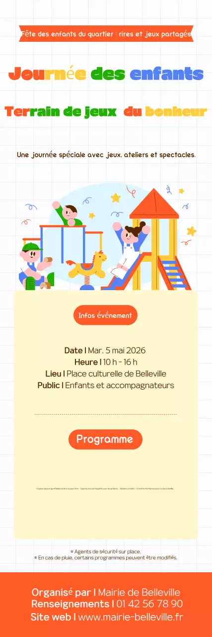 Guide des événements de la Journée des enfants, orange et soigné