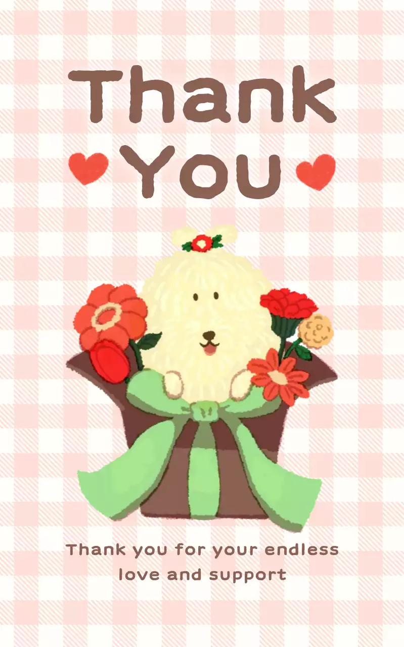 분홍색 아기자기한 감사 인사 카드