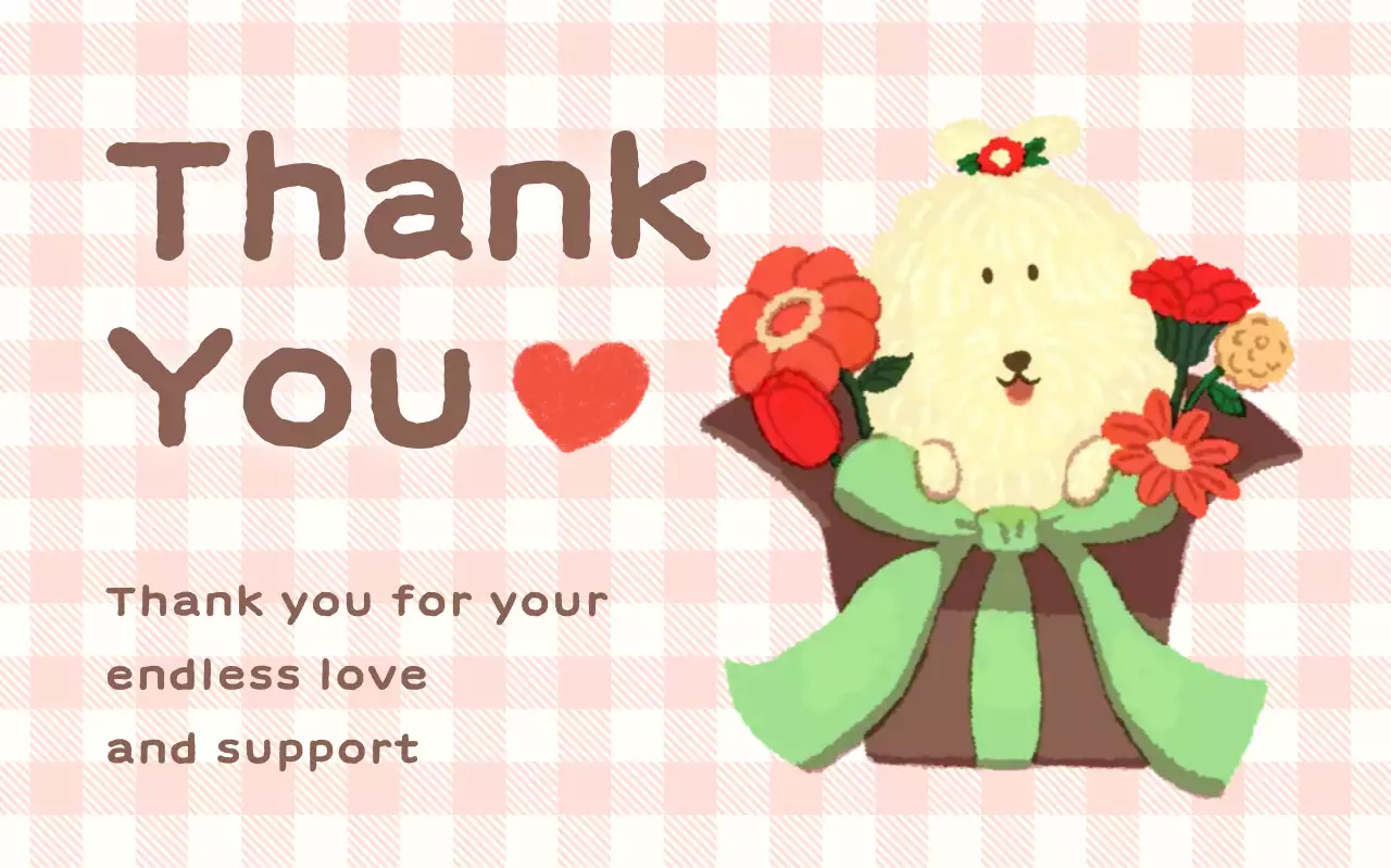 분홍색 아기자기한 감사 인사 카드