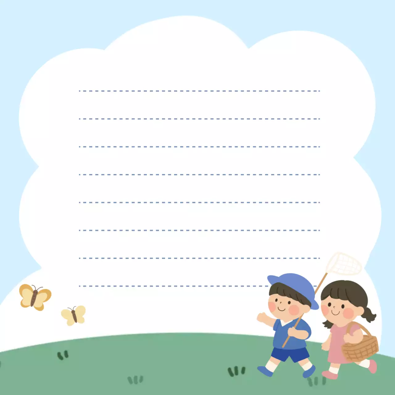 하늘색 아기자기한 캐릭터 편지