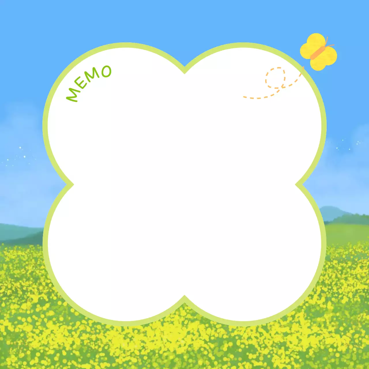 노란꽃 배경 클로버 모양 노트 디자인