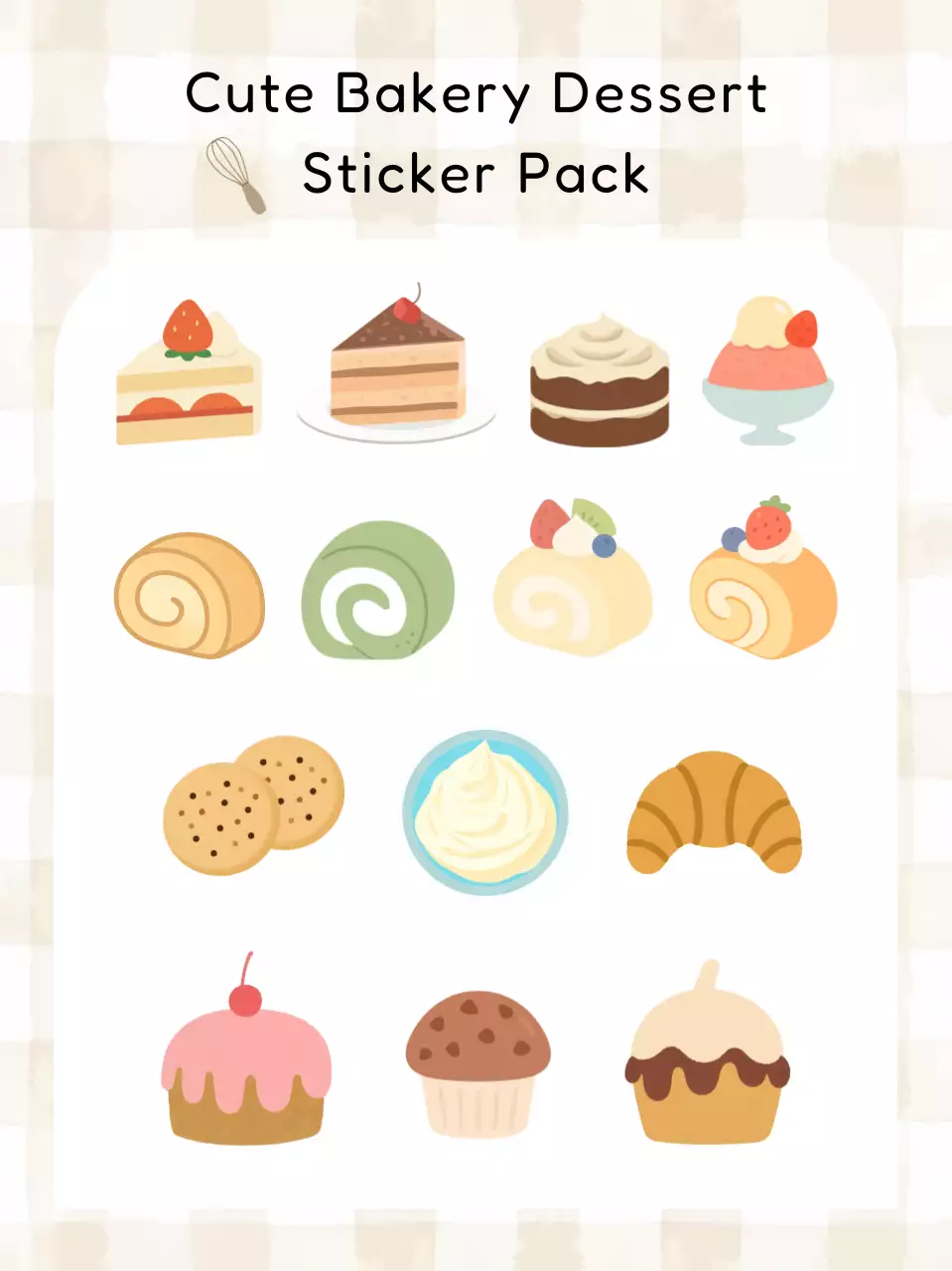 베이지 아기자기한 디저트 스티커