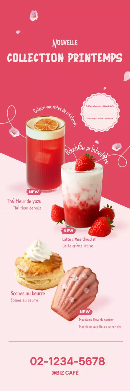 Promotion du menu de boissons minimaliste rose