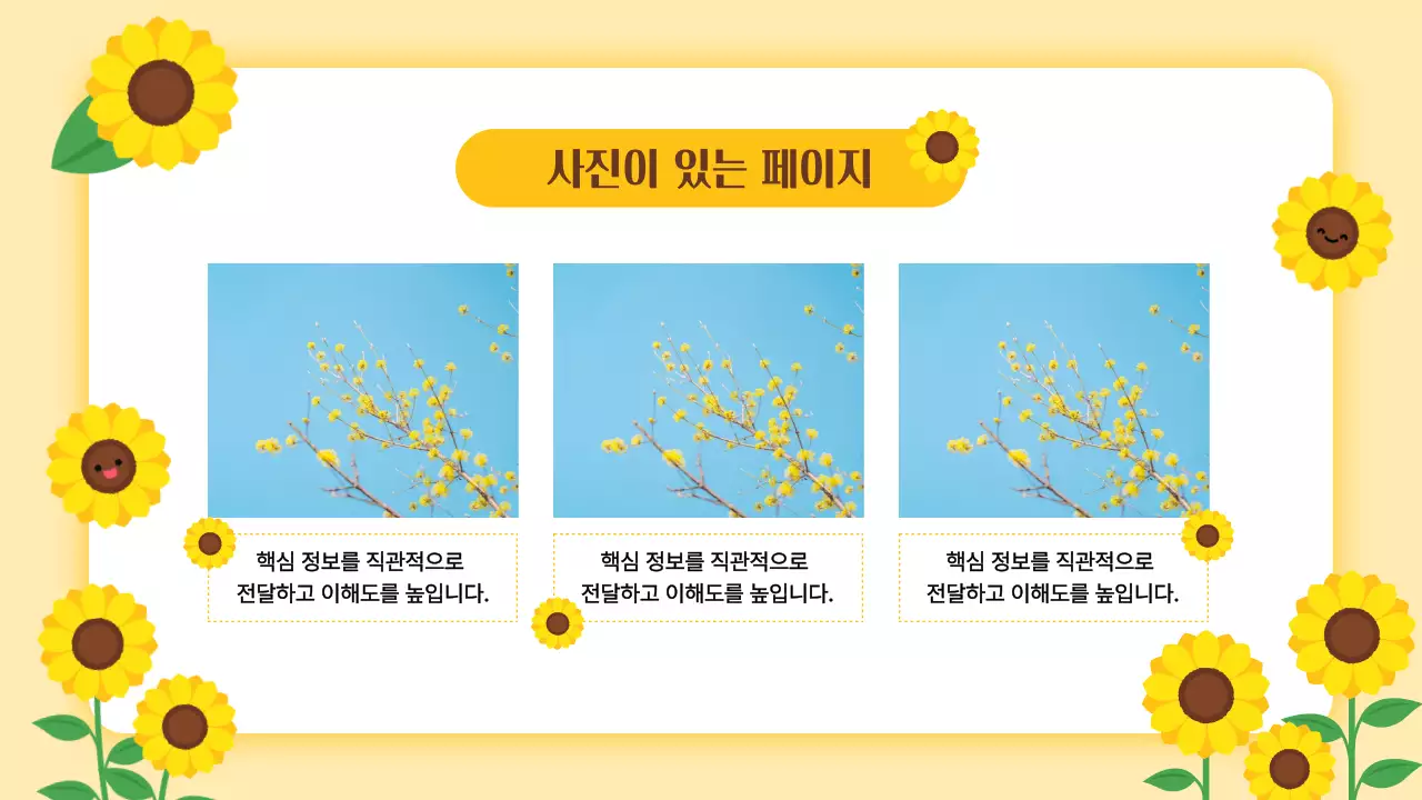 하늘색 깔끔 해바라기 발표 안내