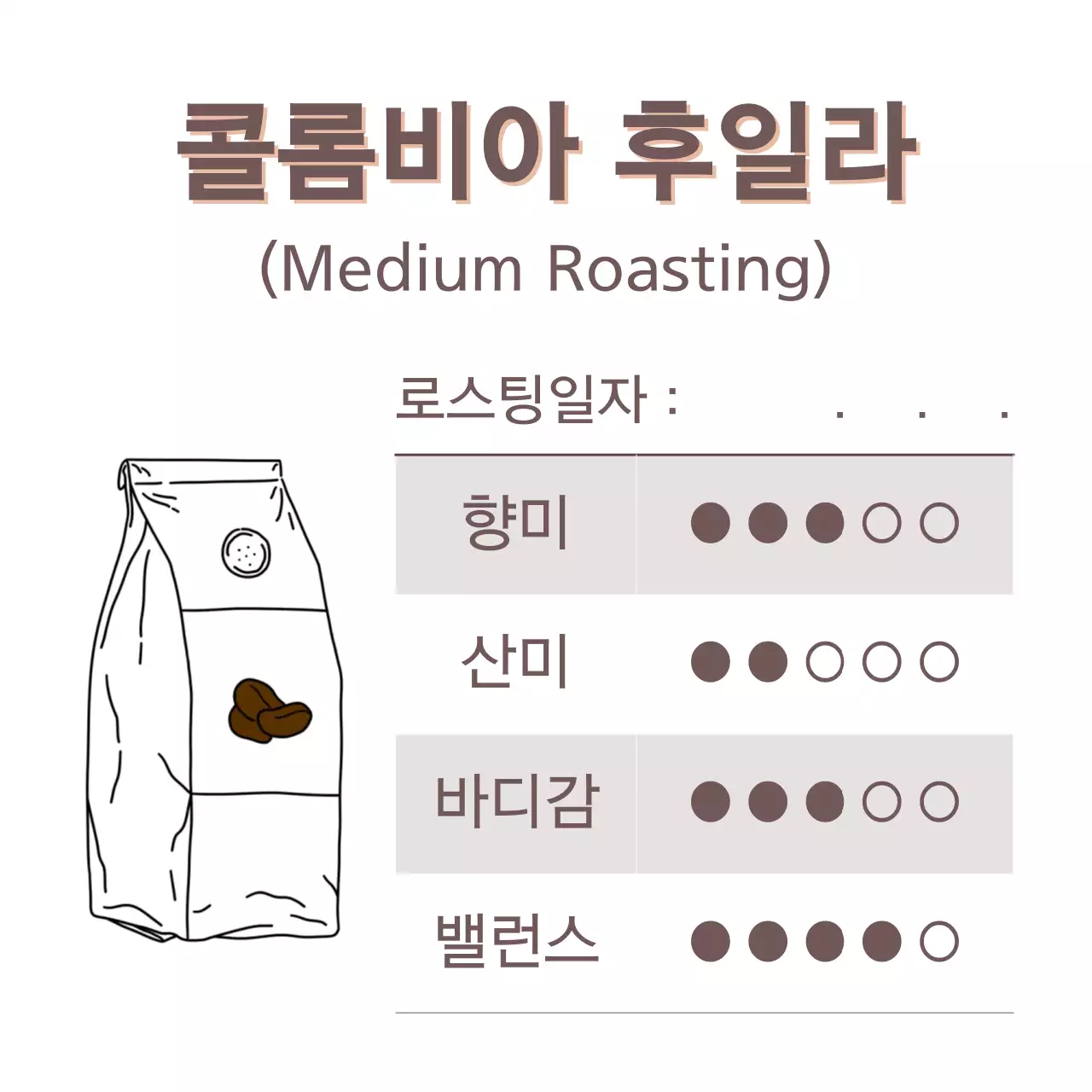 갈색 심플 커피 원두 제품 정보 안내